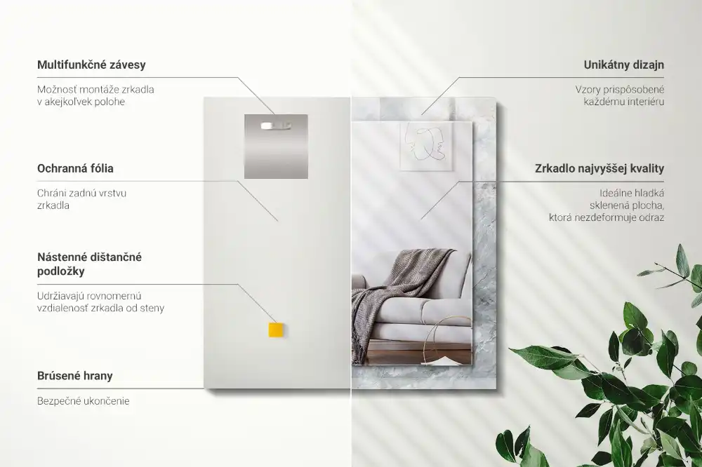 Obdĺžnikové zrkadlo s motívom Mramorové sivé žily