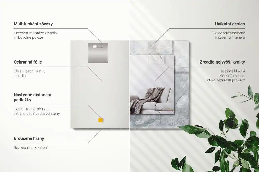 Obdĺžnikové zrkadlo s motívom Mramorové sivé žily