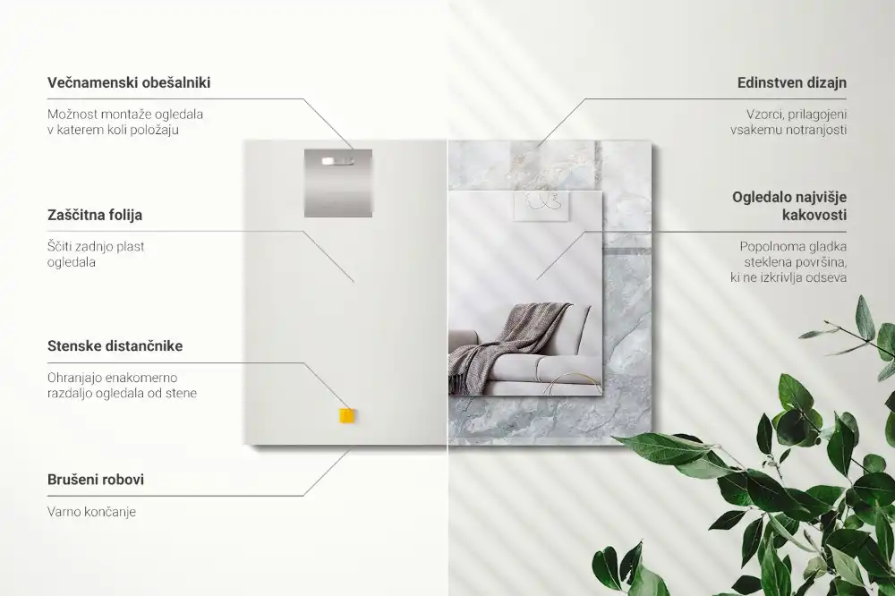 Obdĺžnikové zrkadlo s motívom Mramorové sivé žily