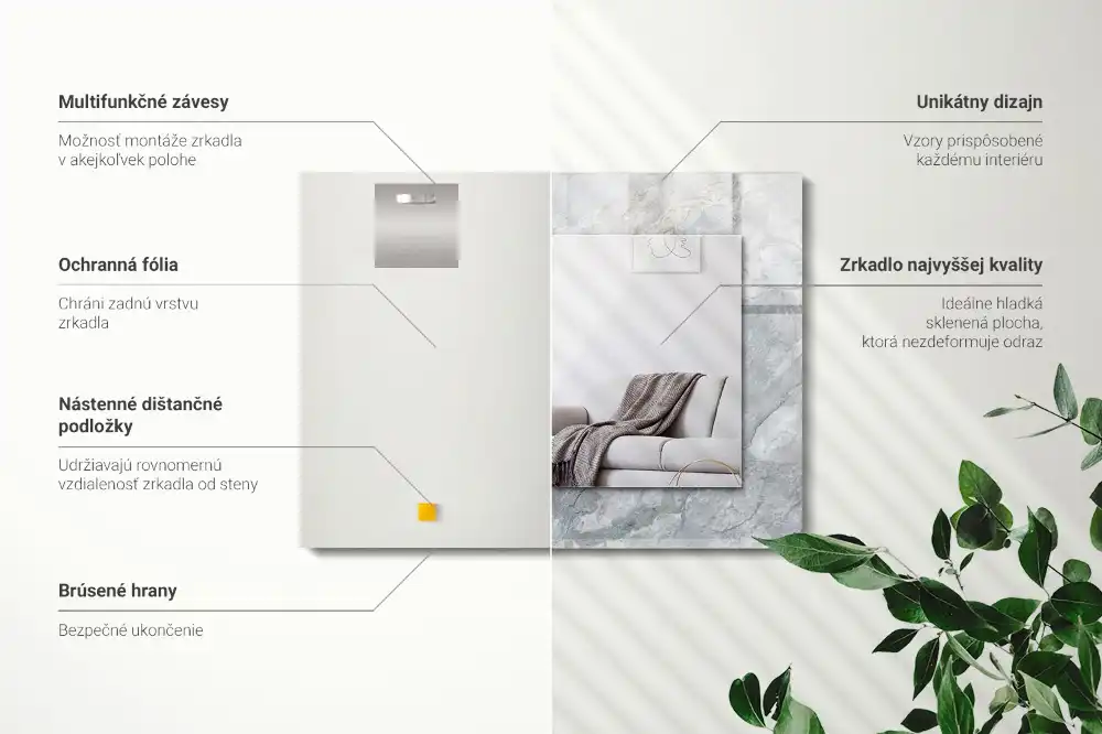 Obdĺžnikové zrkadlo s motívom Mramorové sivé žily