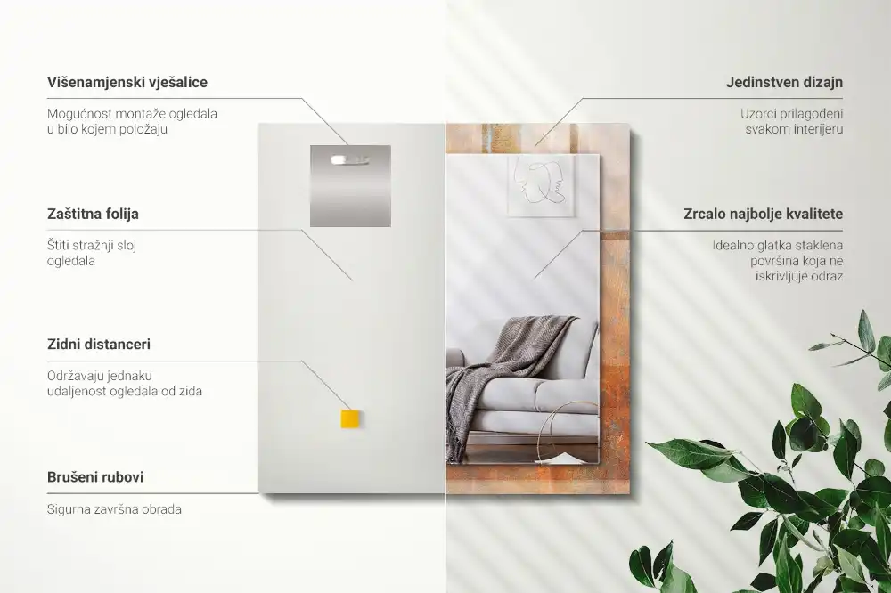 Obdĺžnikové ozdobné zrkadlo Hrdzavý kovový povrch