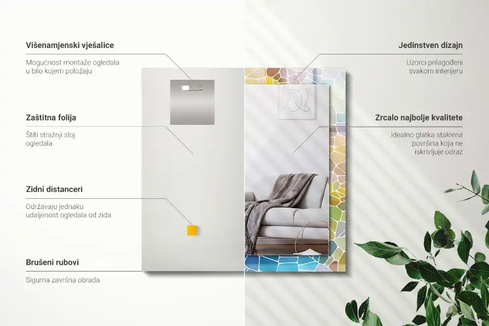 Obdĺžnikové zrkadlo s motívom Farebná abstraktná mozaika