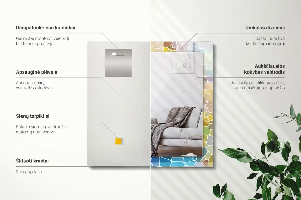 Obdĺžnikové zrkadlo s motívom Farebná abstraktná mozaika