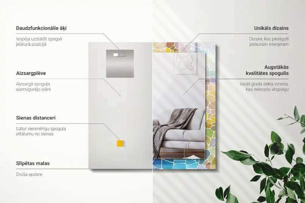 Obdĺžnikové zrkadlo s motívom Farebná abstraktná mozaika