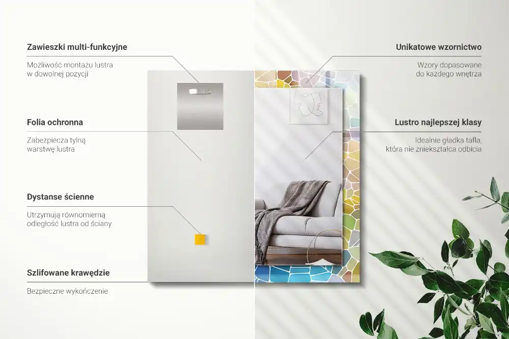 Obdĺžnikové zrkadlo s motívom Farebná abstraktná mozaika