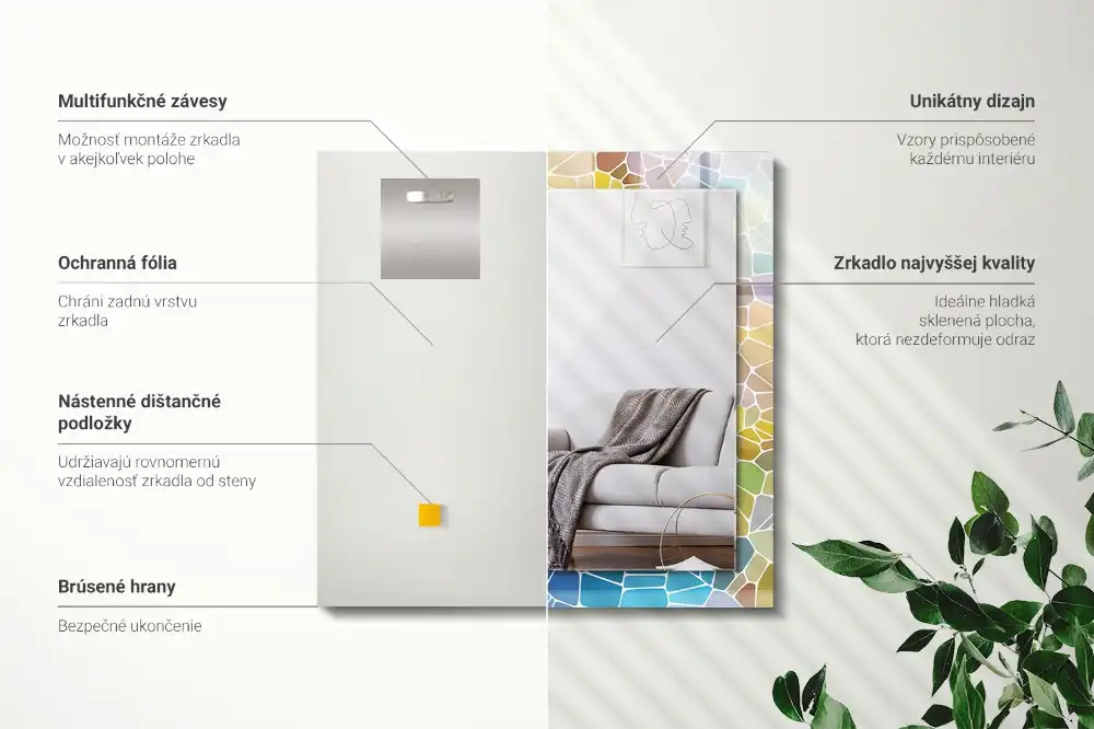 Obdĺžnikové zrkadlo s motívom Farebná abstraktná mozaika