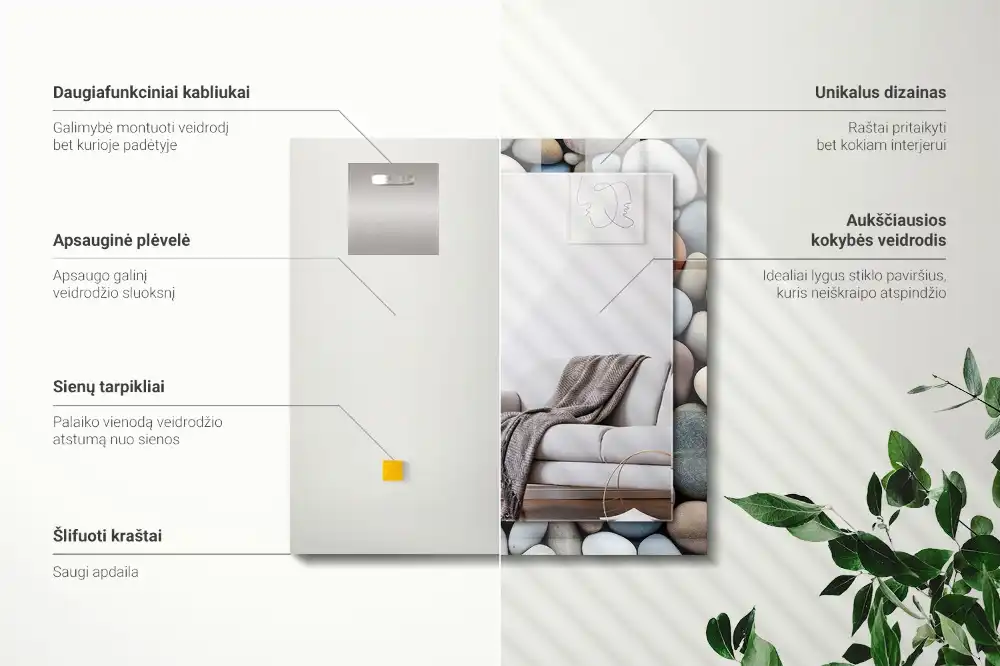 Obdĺžnikové zrkadlo s motívom Farebné hladké kamene