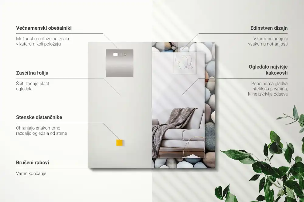 Obdĺžnikové zrkadlo s motívom Farebné hladké kamene