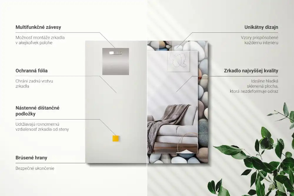 Obdĺžnikové zrkadlo s motívom Farebné hladké kamene