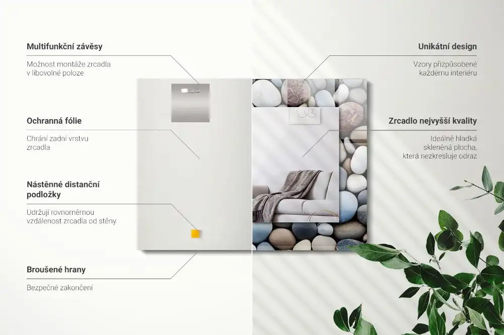 Obdĺžnikové zrkadlo s motívom Farebné hladké kamene