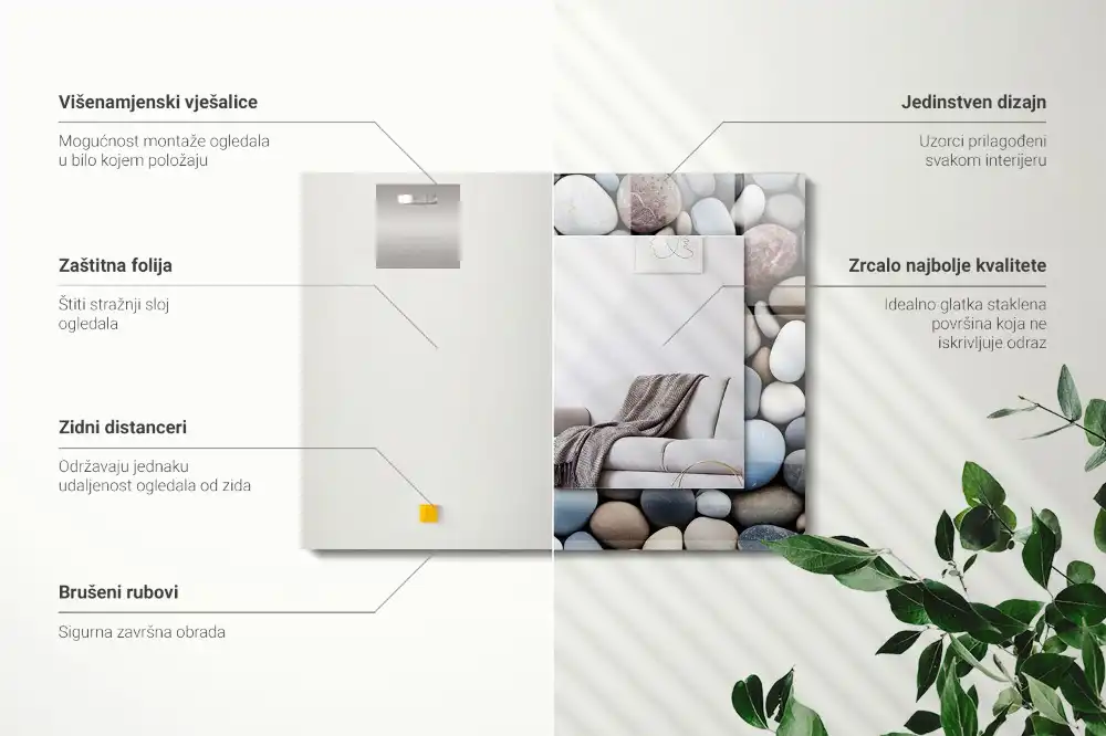 Obdĺžnikové zrkadlo s motívom Farebné hladké kamene