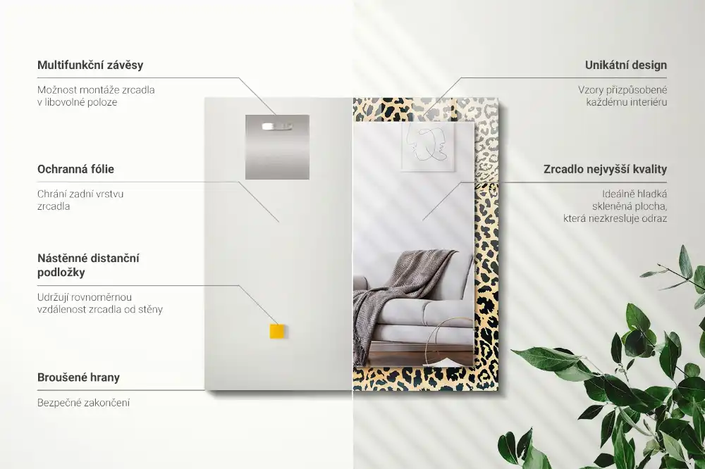 Obdĺžnikové ozdobné zrkadlo Leopardí panter