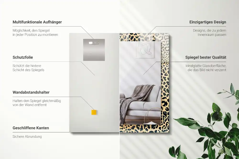Obdĺžnikové ozdobné zrkadlo Leopardí panter