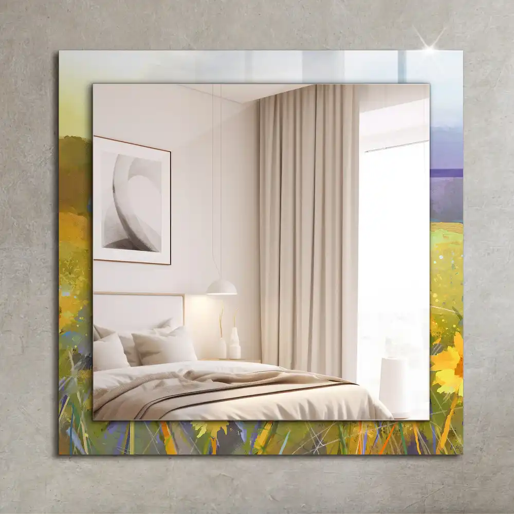 Obdĺžnikové dekoračné zrkadlo Slnečnicové pole