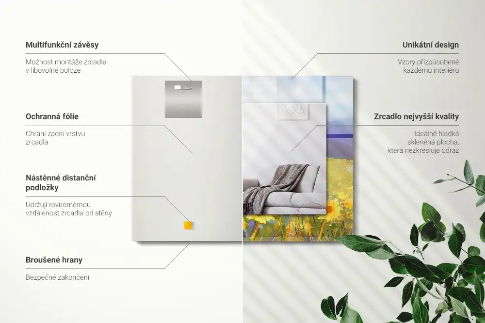 Obdĺžnikové dekoračné zrkadlo Slnečnicové pole