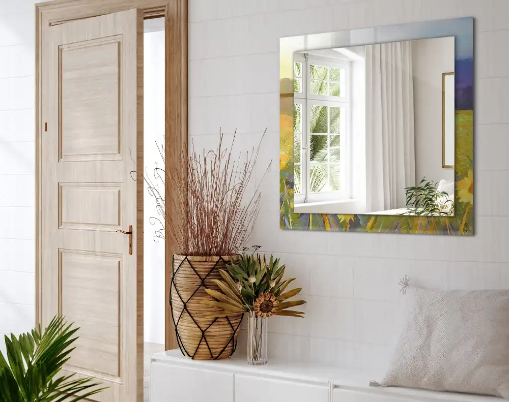 Obdĺžnikové dekoračné zrkadlo Slnečnicové pole