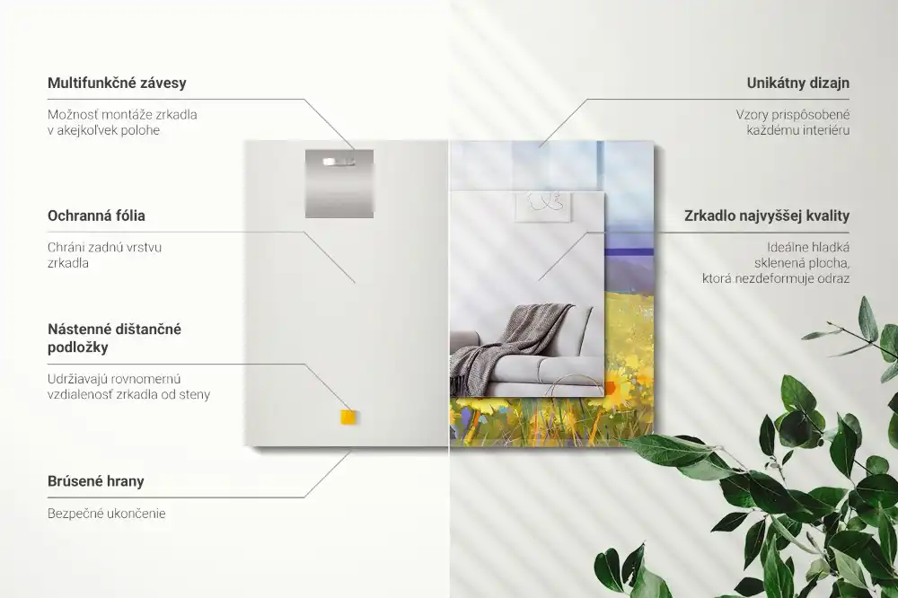 Obdĺžnikové dekoračné zrkadlo Slnečnicové pole