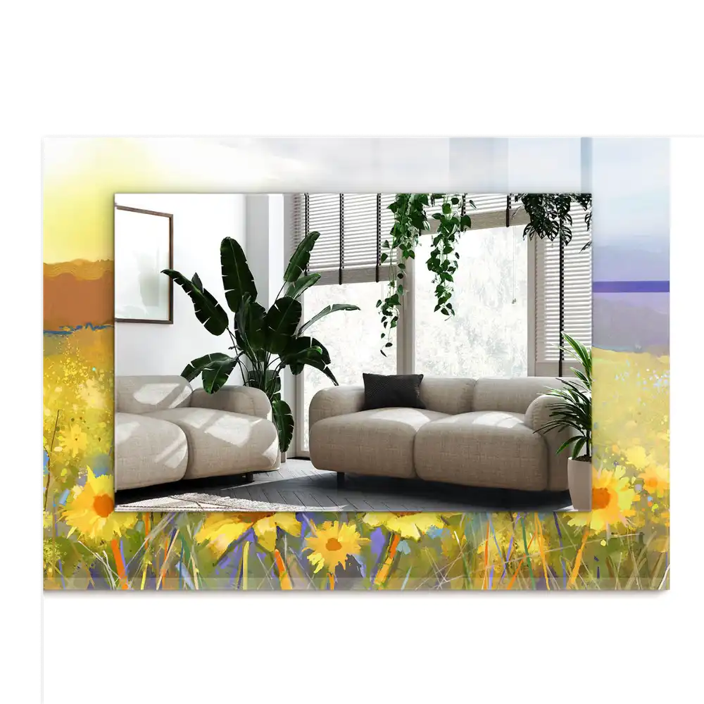 Obdĺžnikové dekoračné zrkadlo Slnečnicové pole