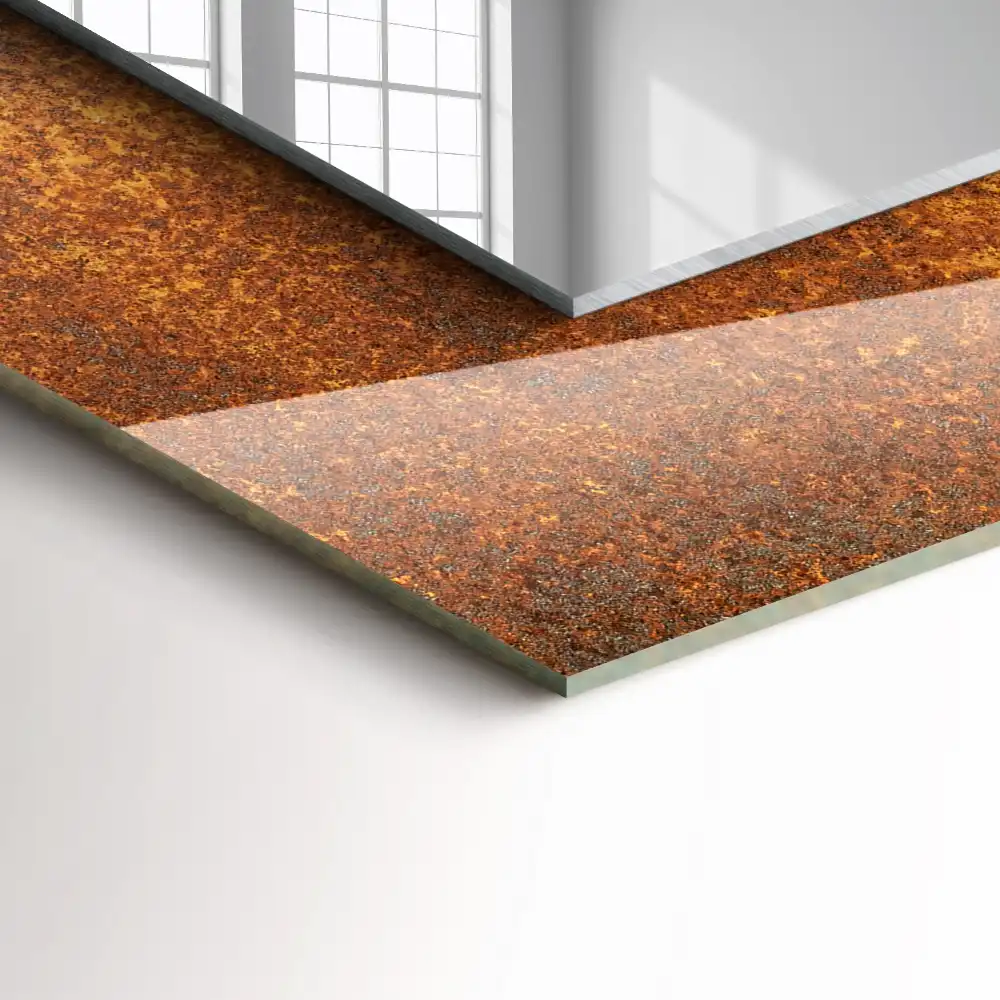 Obdĺžnikové zrkadlo s motívom Módny hrdzavý plech