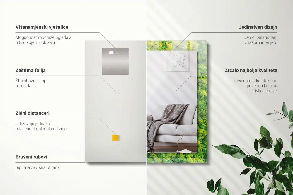 Obdĺžnikové zrkadlo s motívom Zelený mach