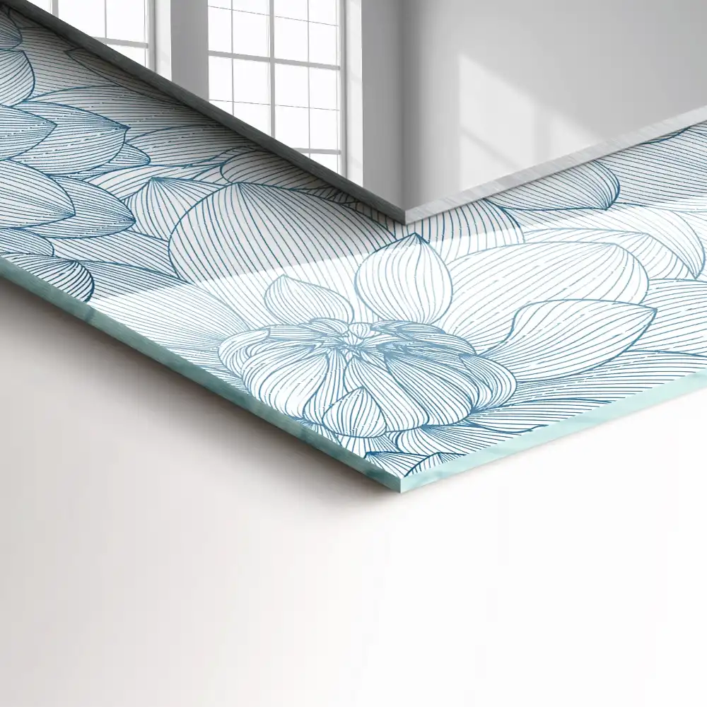 Obdĺžnikové dekoračné zrkadlo Modrý vzor kvetov