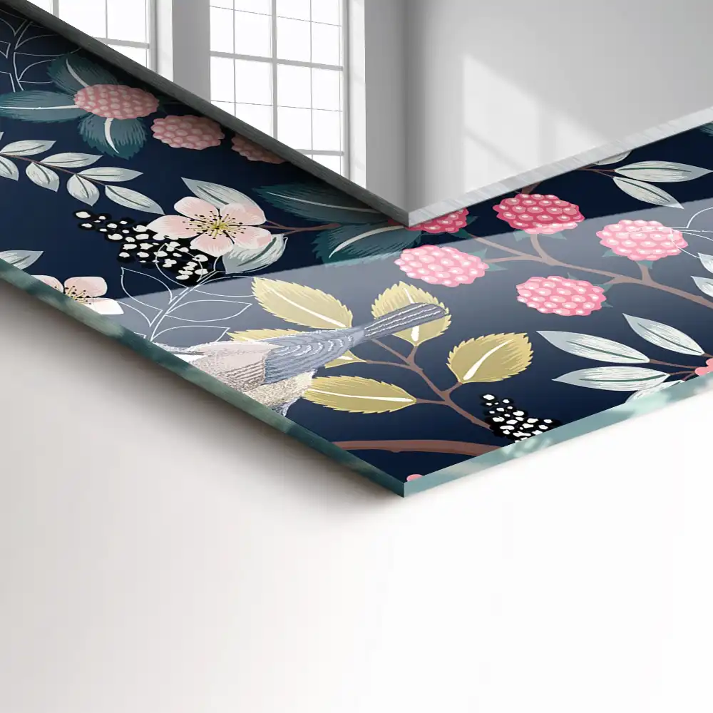 Obdĺžnikové ozdobné zrkadlo kvety listy vtáky