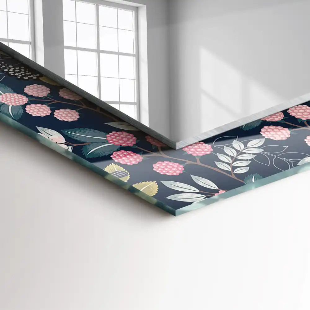 Obdĺžnikové ozdobné zrkadlo kvety listy vtáky