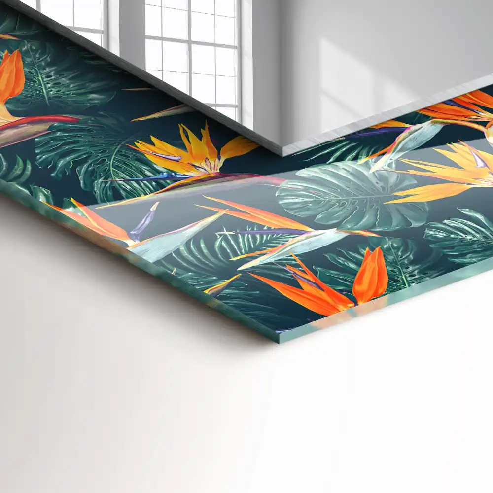 Obdĺžnikové dekoračné zrkadlo Kvety a listy