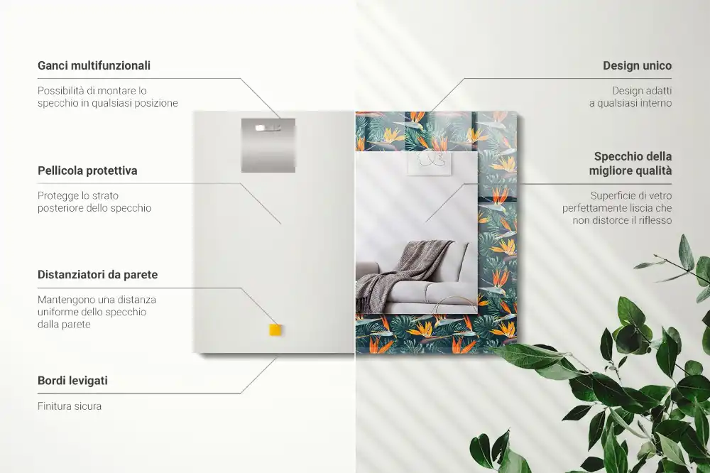 Obdĺžnikové dekoračné zrkadlo Kvety a listy