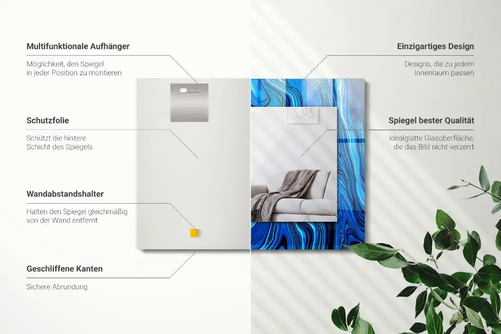 Obdĺžnikové dekoračné zrkadlo Abstraktný modrý vzor