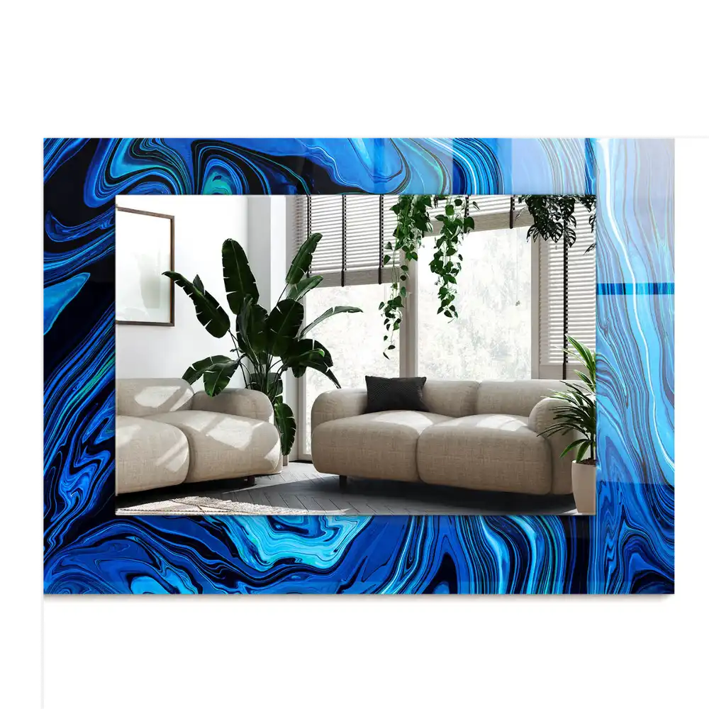 Obdĺžnikové dekoračné zrkadlo Abstraktný modrý vzor