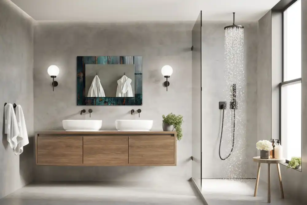 Obdĺžnikové zrkadlo s motívom Drevené zelené dosky