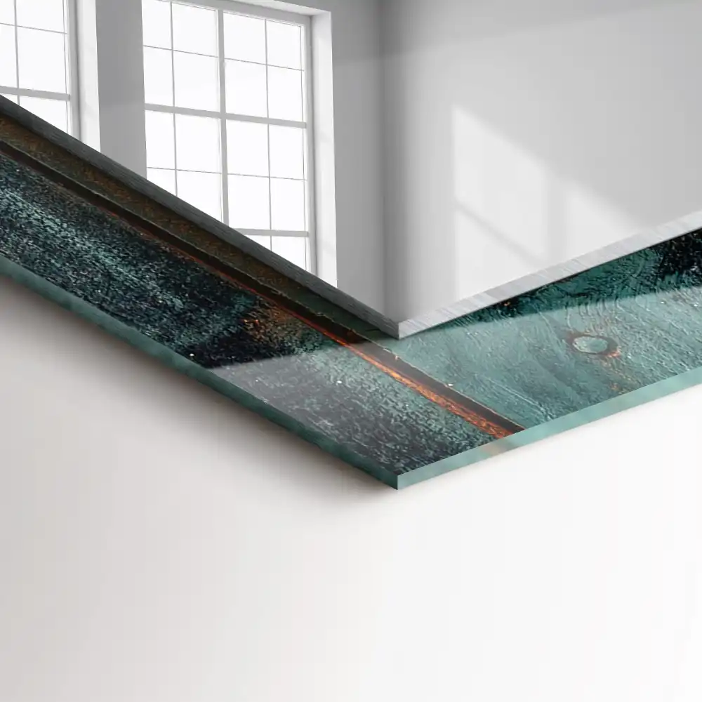 Obdĺžnikové zrkadlo s motívom Drevené zelené dosky