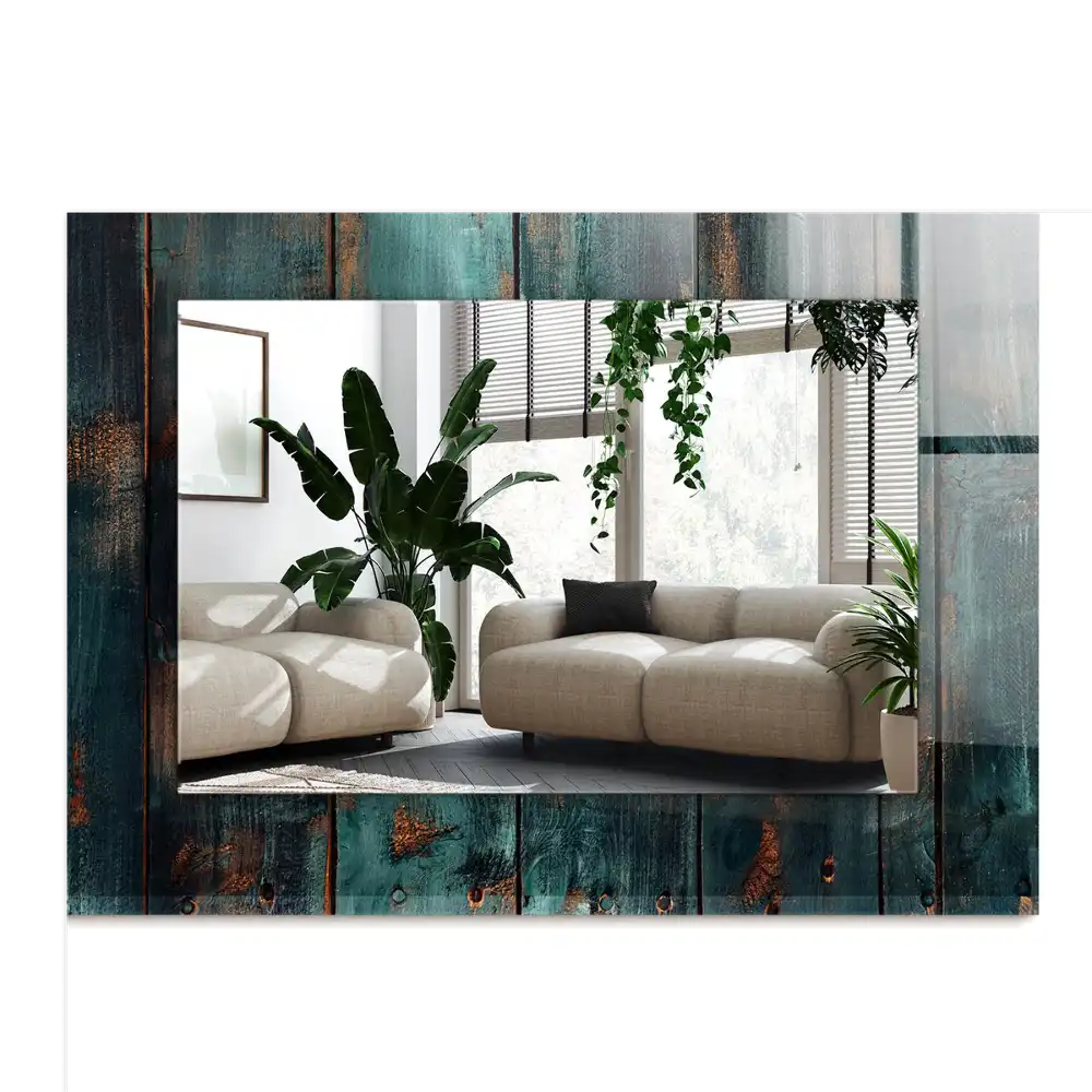 Obdĺžnikové zrkadlo s motívom Drevené zelené dosky