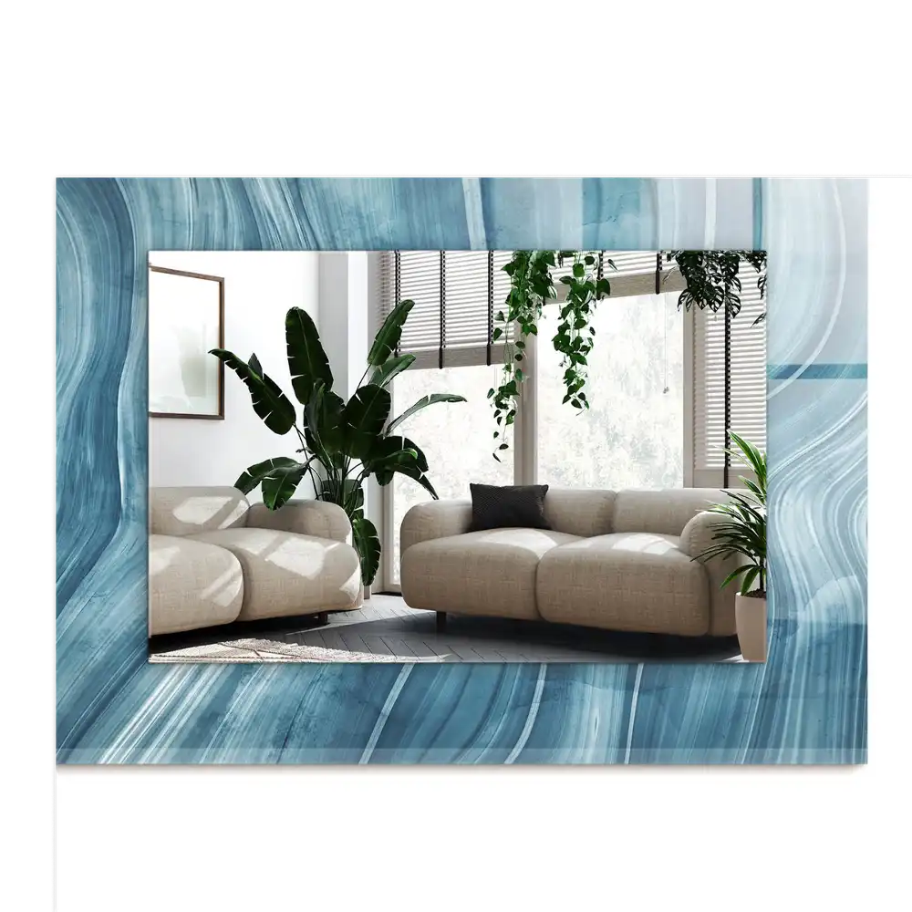 Obdĺžnikové dekoračné zrkadlo Abstraktné modré čiary