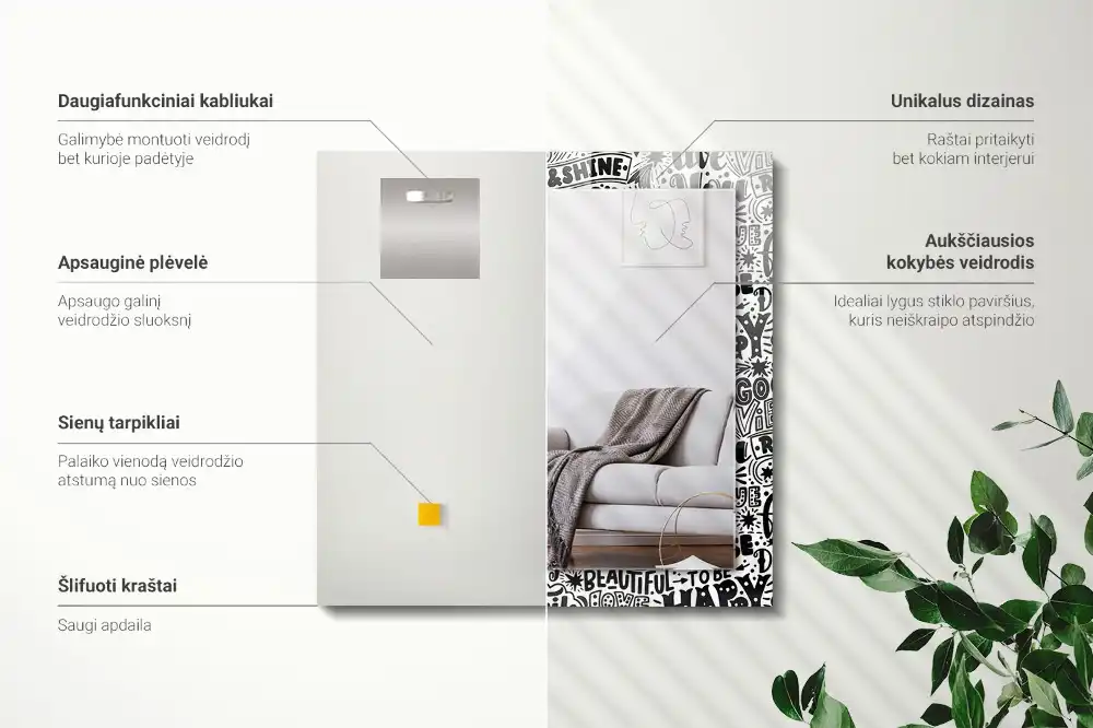 Obdĺžnikové zrkadlo s motívom Motivačné ručné písmo