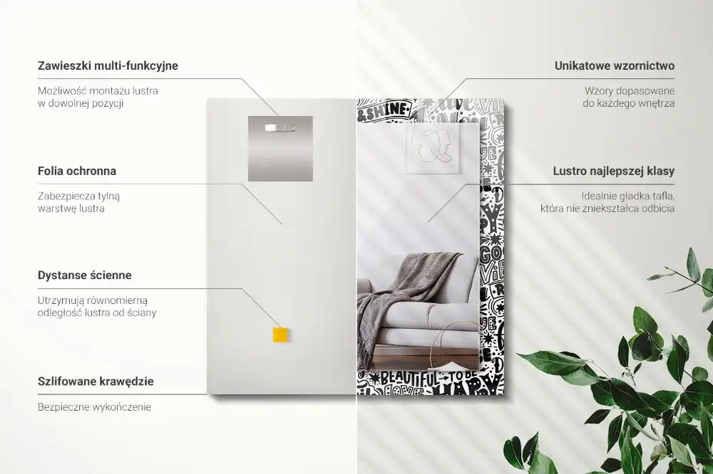 Obdĺžnikové zrkadlo s motívom Motivačné ručné písmo