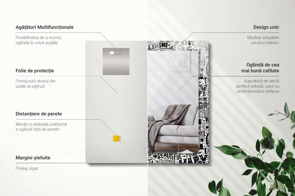 Obdĺžnikové zrkadlo s motívom Motivačné ručné písmo