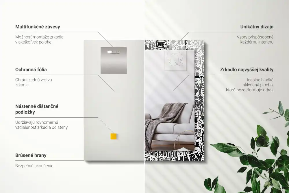 Obdĺžnikové zrkadlo s motívom Motivačné ručné písmo