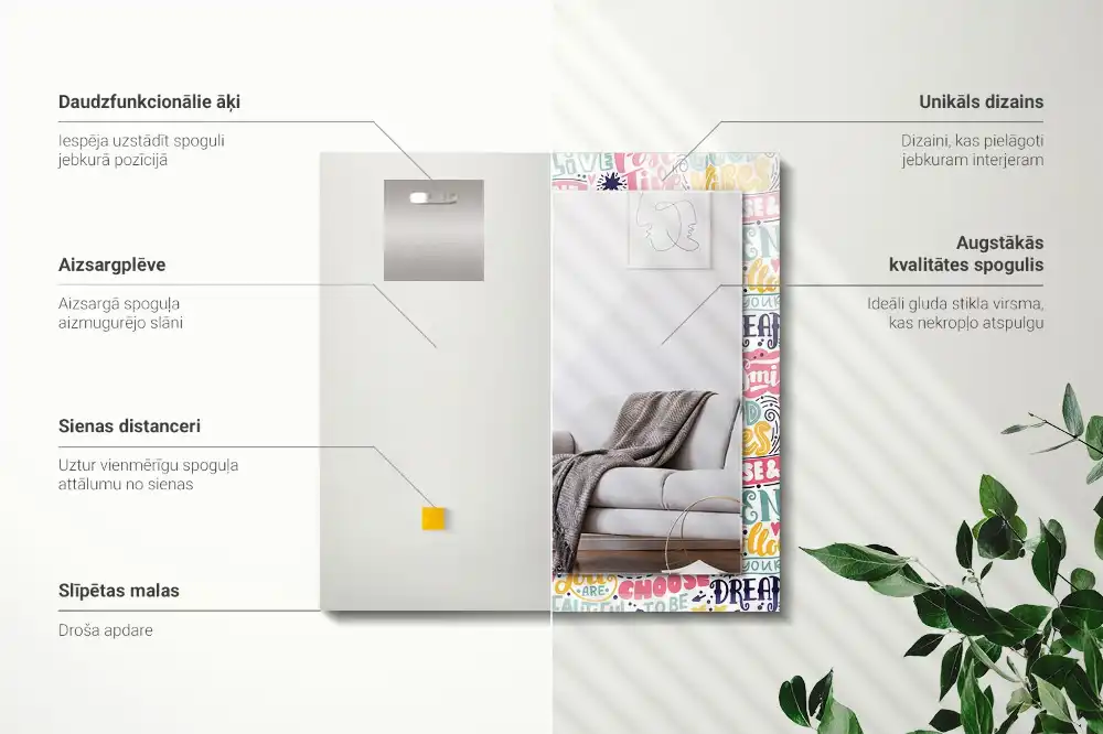 Obdĺžnikové ozdobné zrkadlo Farebné motivačné nápisy