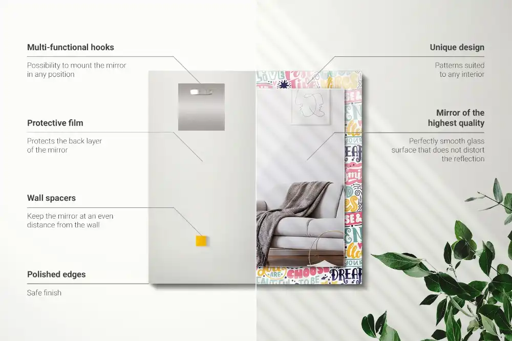 Obdĺžnikové ozdobné zrkadlo Farebné motivačné nápisy