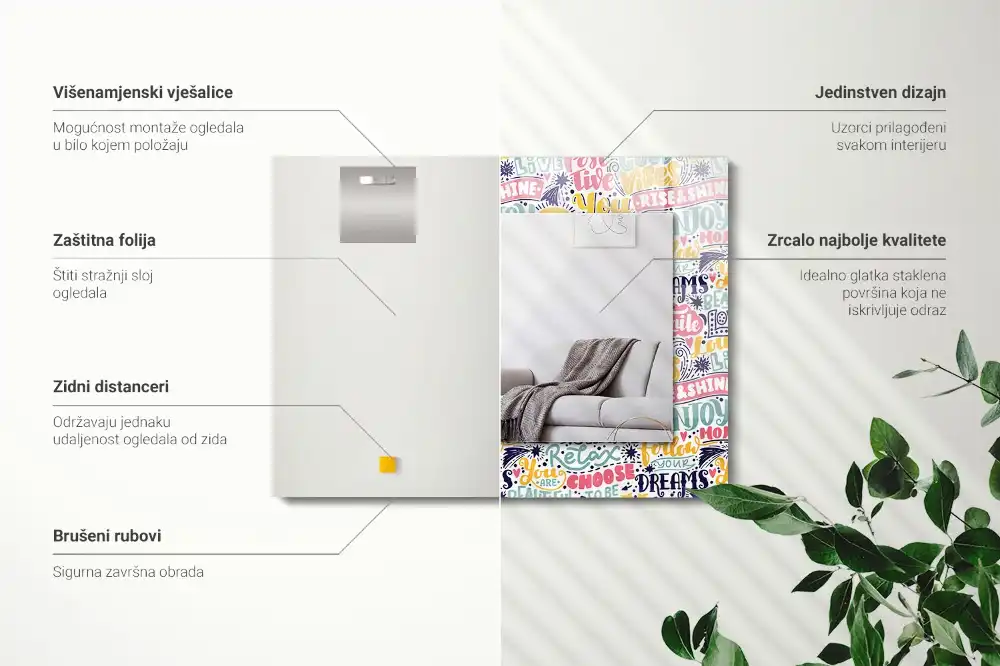 Obdĺžnikové ozdobné zrkadlo Farebné motivačné nápisy