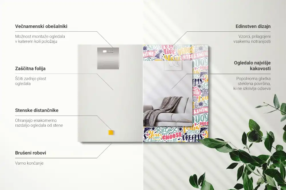 Obdĺžnikové ozdobné zrkadlo Farebné motivačné nápisy