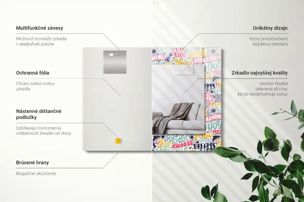 Obdĺžnikové ozdobné zrkadlo Farebné motivačné nápisy