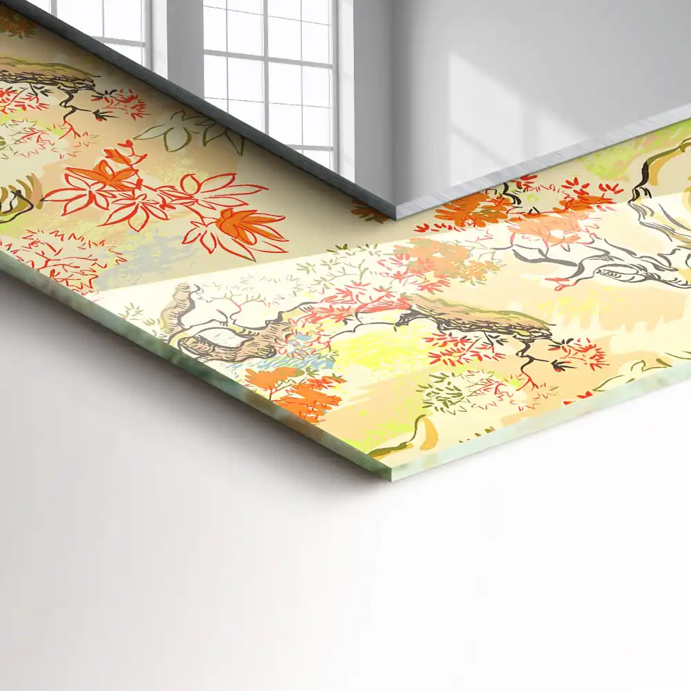 Obdĺžnikové ozdobné zrkadlo Japonská záhrada