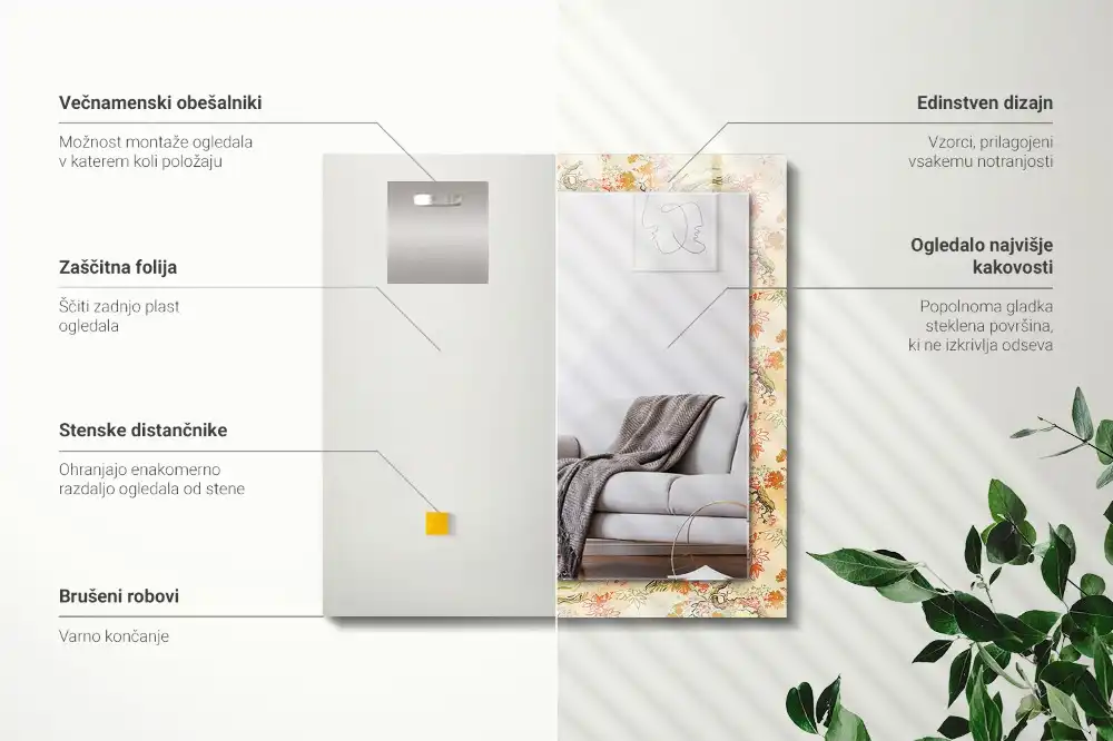 Obdĺžnikové ozdobné zrkadlo Japonská záhrada