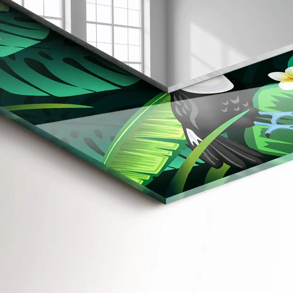 Obdĺžnikové dekoračné zrkadlo Tukany opúšťajú džungľu