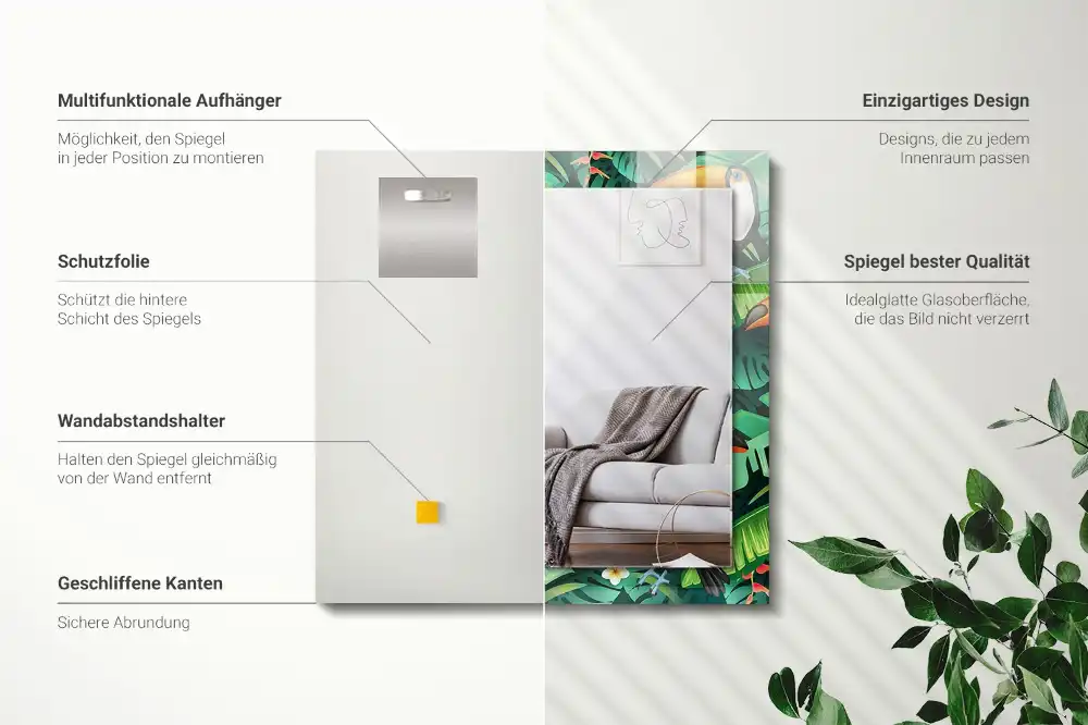 Obdĺžnikové dekoračné zrkadlo Tukany opúšťajú džungľu