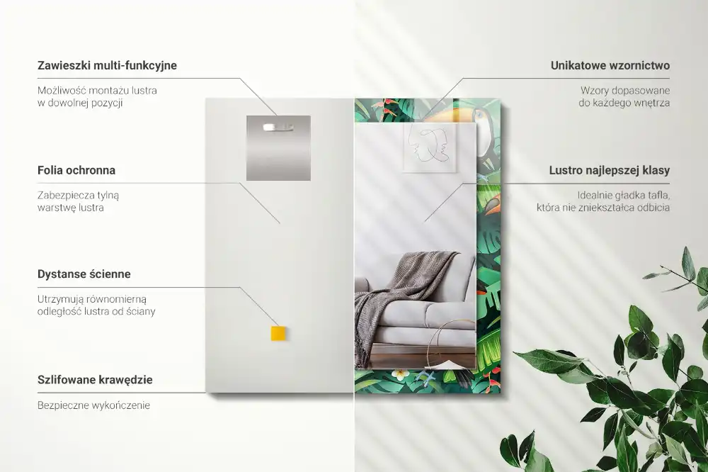 Obdĺžnikové dekoračné zrkadlo Tukany opúšťajú džungľu