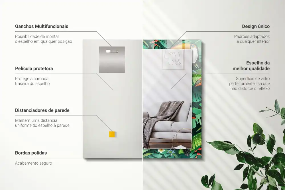 Obdĺžnikové dekoračné zrkadlo Tukany opúšťajú džungľu